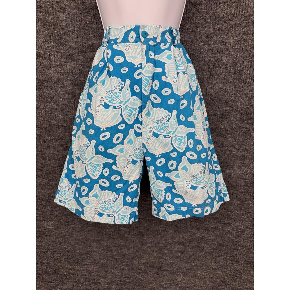 Vintage Lilly Pulitzer Shorts Womens 8 Blue Butterfly Cotton Poplin Bermuda